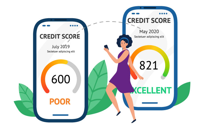A woman happy because her credit score increased.
